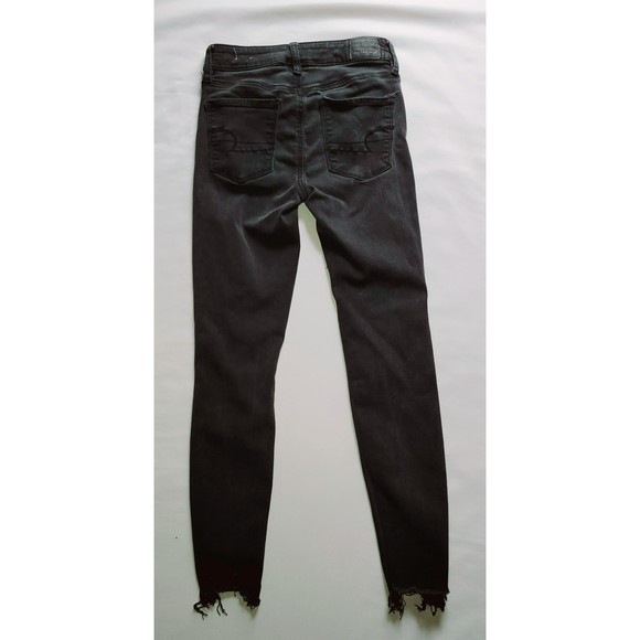 American Eagle Juniors 0 High Rise Skinny Ankle Distressed Acid Black Wash Jeans - Picture 3 of 12